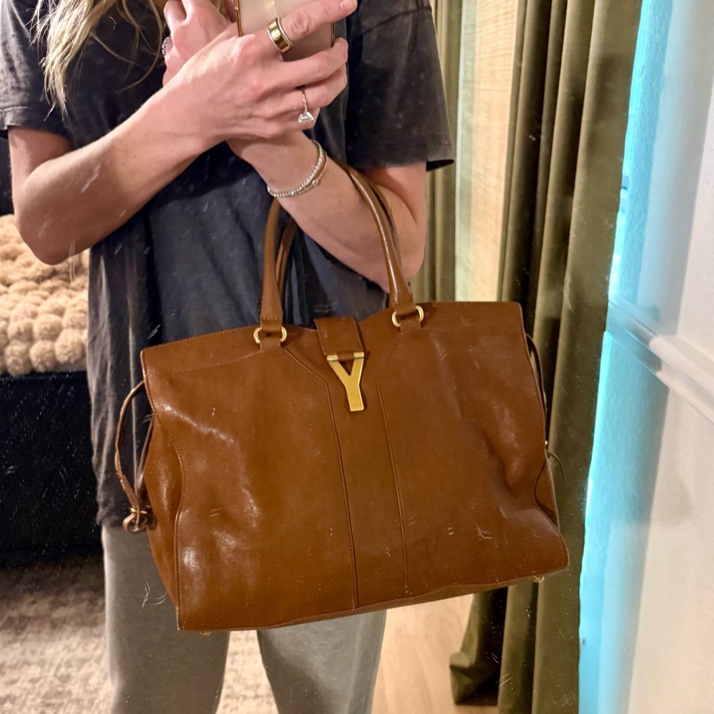 Yves Saint Laurent Brown Leather Medium Cabas Chyc Tote